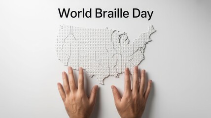 Hands reaching to feel a braille map for world braille day celebration