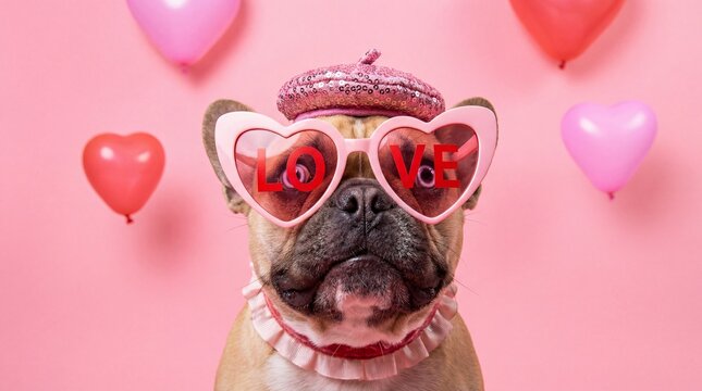 dog with heart shaped glasses