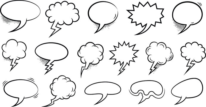 Set of cartoon speech and thought balloons in a clean vector icon style for communication and dialog design