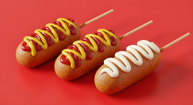 American Corn Dog - Deep Fried Hot Dog on a Stick with Golden Cornmeal Batter Isolated