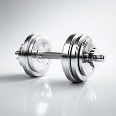 Obraz premium Isolated barbell set with metal weight plates on a clean white studio surface