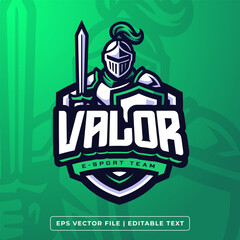Knight Valor Mascot Logo Template for Gaming, Soccer, or Basketball Team. Vector Mascot Logo for E-sports or Sports Tournament © Akito Studio