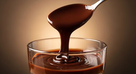 Chocolate Syrup Being Poured into Glass Container