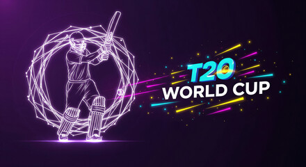 Obraz premium T20 World Cup Neon Cricket Batter Abstract Art