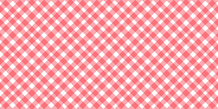 Seamless red gingham pattern background with diagonal check fabric texture. Classic picnic tablecloth, buffalo plaid, and laundry textile design for wallpaper or scrapbooki