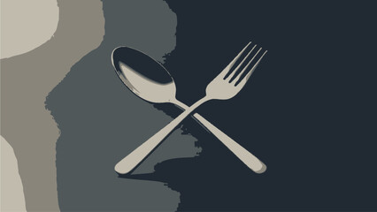 Crossed Fork and Spoon on Dark Background