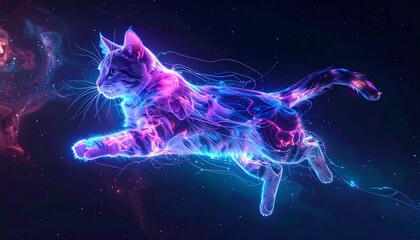 Vibrant Neon Cat Illustration with Dynamic Motion.