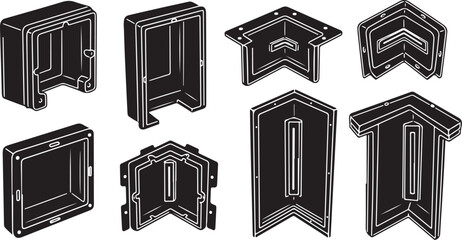 Various 3D black corner shelf designs and shapes collection