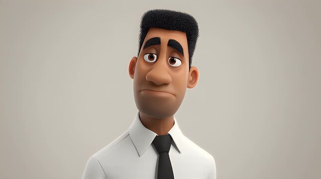 A 3D cartoon man with a puzzled expression peeking over a white surface against a plain background