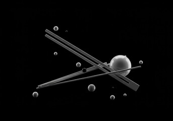 Abstract depiction of a black void where objects are suspended, illustrating the concept of a blank state of universal gravity ,vacuum ,void ,physics