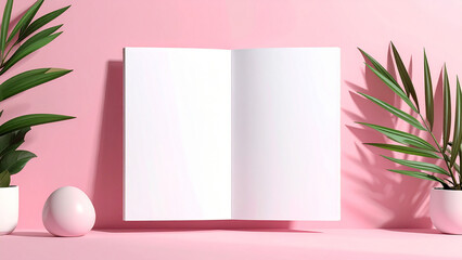 Blank Brochure Paper Mockup on Bright Color Background for Branding