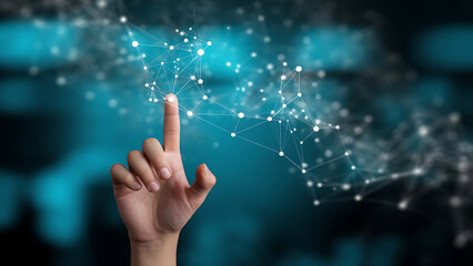 Abstract visualization of interconnected nodes and lines forming a digital network, symbolizing data, connection, and futuristic technology.