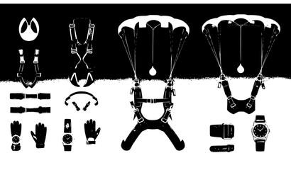 Extreme sport skydiving silhouette vector set with expressive aerial poses © Maslima