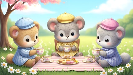 Cute Baby Animals Tea Party