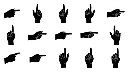 Collection of Black Hand Gestures Pointing and Index Finger Up.
