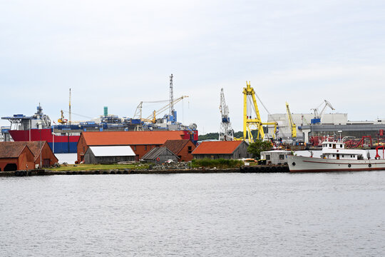 Panoramic view of industrial zone of harbour in Stavanger, Norway
