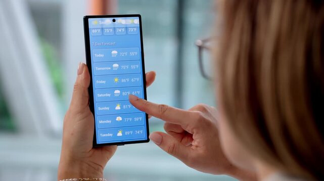 Woman Cheking Weather Forecast Online