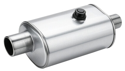 car catalytic converter in shiny silver color isolated on white background