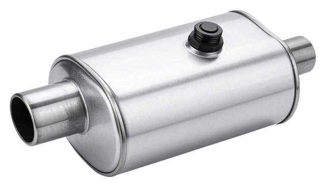 car catalytic converter in shiny silver color isolated on white background