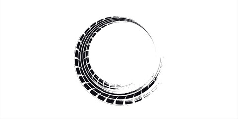 Tire track. Tyre mark of car, bike, motorcycle with grunge effect on white background. Wheel footprint, road element, dirty rubber protector pattern. © Yanto