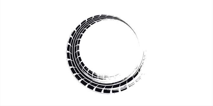 Tire track. Tyre mark of car, bike, motorcycle with grunge effect on white background. Wheel footprint, road element, dirty rubber protector pattern.