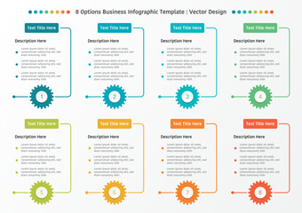 8 options business infographic template, set of rectangle frame with line and gear, also with text frame