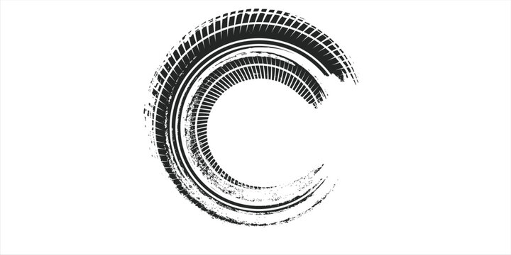 Tire trace track. Abstract wheels braking distances, tread silhouettes brushes. Isolated car or motorcycles vector trails. eps10 vector