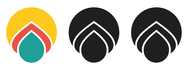 Modern Abstract Lotus Flower Logo Set - Multi-Colored and Black Circular Floral Icons for Wellness, Yoga, Spa, and Boutique Branding