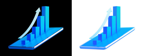 3D Growth Chart PNG on Tablet Business Finance Graph Success Blue Arrow Transparent Background