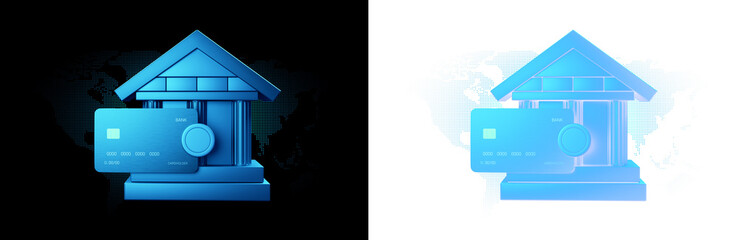 3D Blue Bank Building And Credit Card Illustration For Business Finance Money Banking Payment Concept Isolated On Png Transparent Background