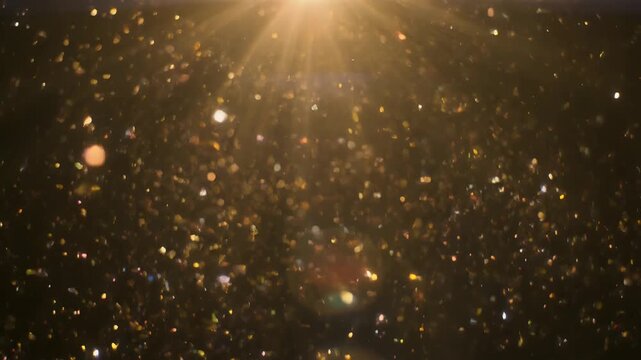Timelapse of Glitter Particles Slowly Drifting in the Air, Catching Light as They Move