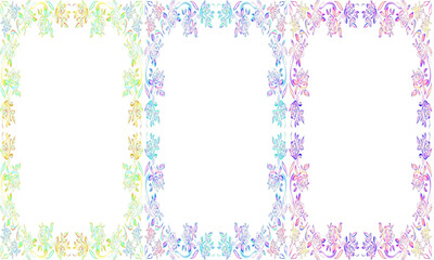 Elegant Vertical Floral Frames with Lacy Rose Ornaments and Delicate Pastel Gradients on White Backdrop