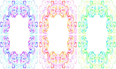 Set of Elegant Vertical Peony Frames with Symmetrical Floral Ornaments and Vibrant Pastel Gradients