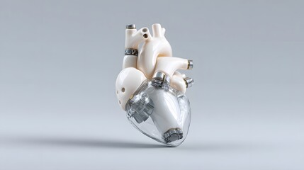 A futuristic synthetic heart with transparent components