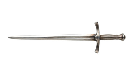 Old medieval steel dagger with a wire-wrapped hilt and a sharp double-edged blade, a historical cold weapon showcasing antique craftsmanship and metallic texture