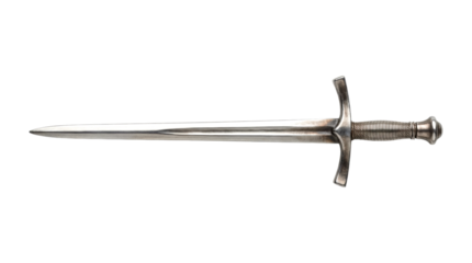 Old medieval steel dagger with a wire-wrapped hilt and a sharp double-edged blade, a historical cold weapon showcasing antique craftsmanship and metallic texture