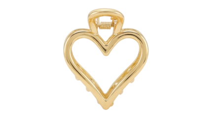 Gold heart-shaped claw hair clip with a shiny metallic finish and a spring mechanism for a stylish and romantic hairstyle accessory