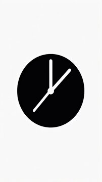 Minimalist clock icon with black circle, white hands, and a white background