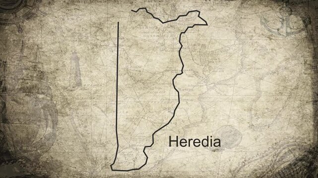 Heredia map drawn on a cartography background sheet of paper