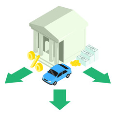 Isometric areas of bank lending by type and needs of the borrower. Isolated cartoon vector on white background top view