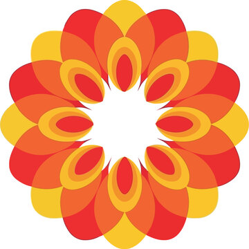 Abstract floral mandala design in vibrant red, orange, and yellow colors for modern decorative use