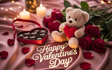 Romantic gift composition featuring teddy bear and handwritten love card