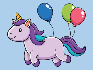 Fototapeta premium Cute Unicorn with Balloons, Kawaii Magic Horse Clipart, Adorable Pink Unicorn Illustration, Cartoon Fantasy Character Vector, Happy Unicorn Birthday Design, Colorful Balloon Unicorn Art, Magical Pony 