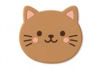 Cute brown cat face emoticon with rosy cheeks and whiskers