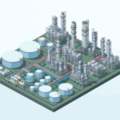 Industrial Oil Refinery 3D Model Illustration.