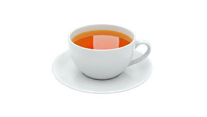 White teacup with amber tea on a saucer