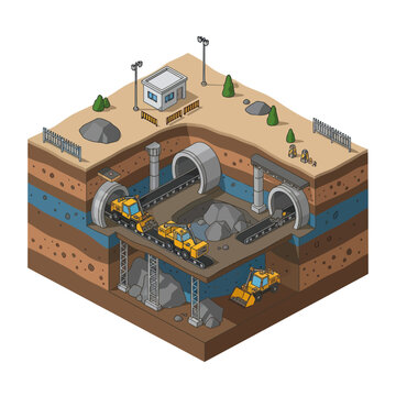 Underground Mining Operation with Heavy Machinery.