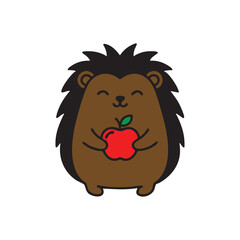 Mystical hedgehog eating apple cartoon vector illustration