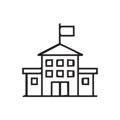 School Building with Flag Vector Illustration