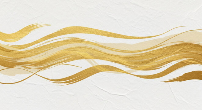 Abstract golden waves on a off white background. Luxury gold wave line, elegant ribbon shape, vector gradient. Japanese style vector background material drawn with a golden brush. 